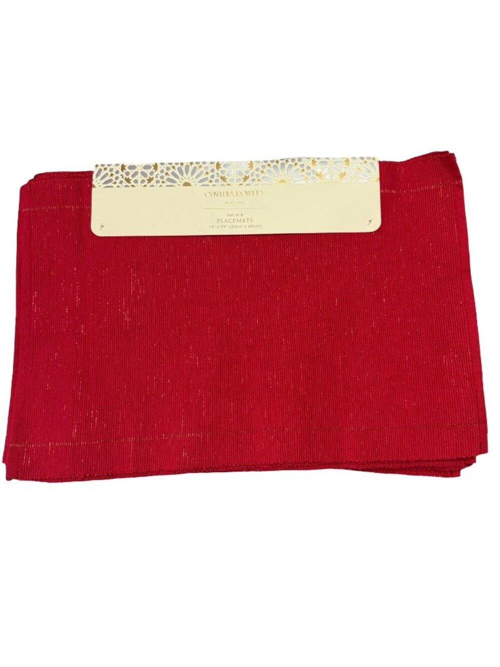 Cynthia Rowley Set of 8 Red Metallic Placemats 13x19 Holiday Table Decor